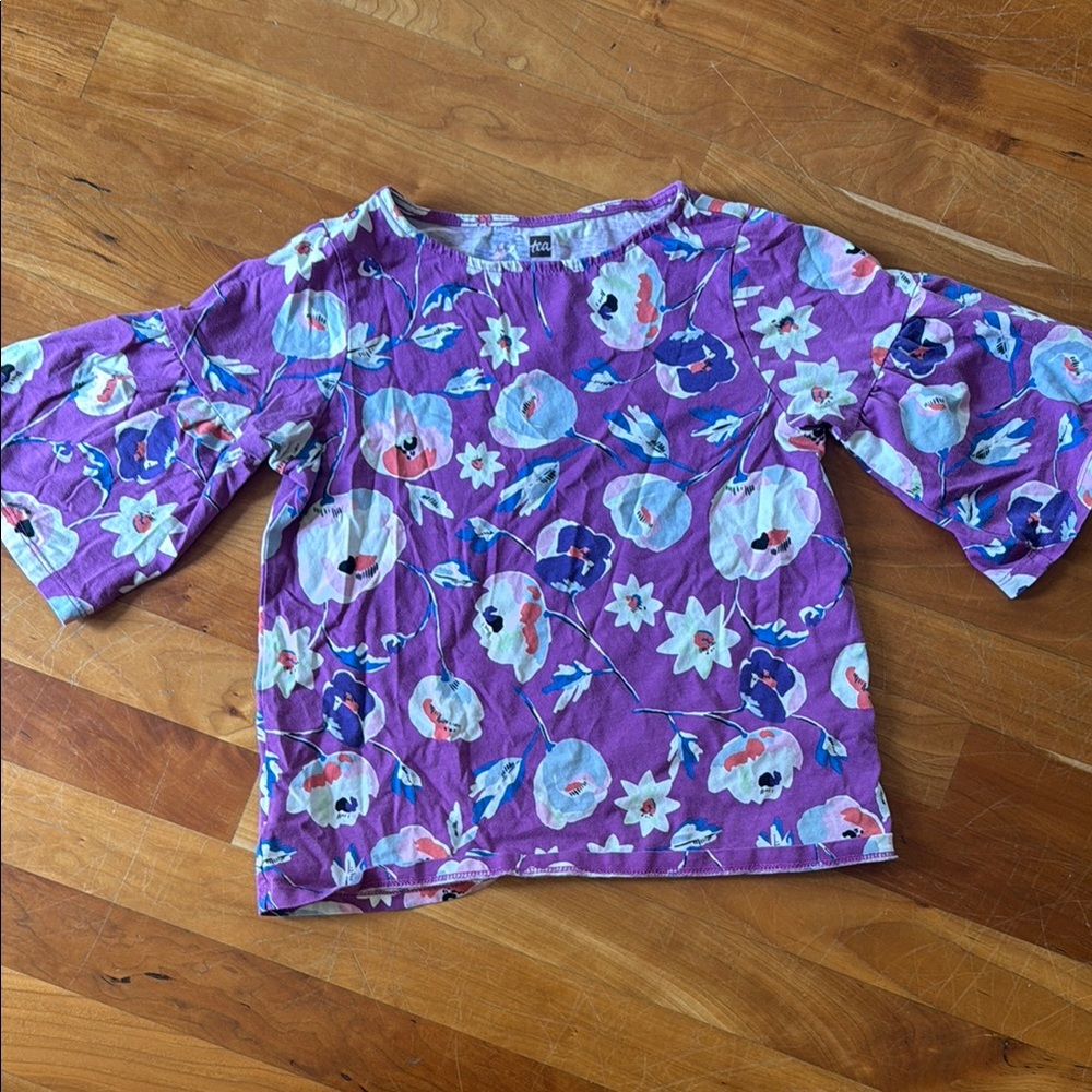 Tea Collection Purple Floral Blouse with Bell Sleeves
